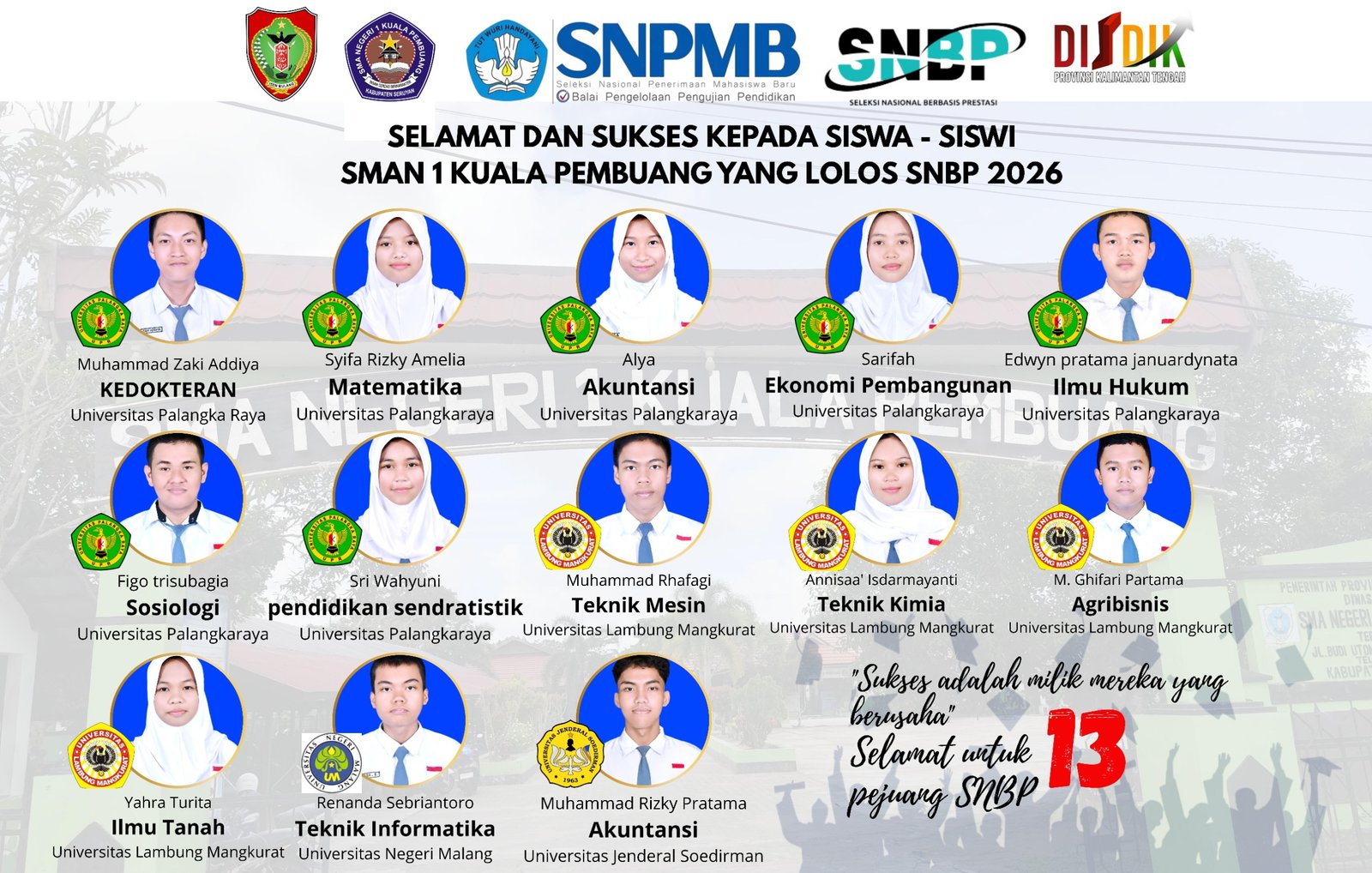‎13 Siswa SMAN 1 Kuala Pembuang Lolos SNBP 2026, Bukti Konsistensi Pendampingan Sekolah
